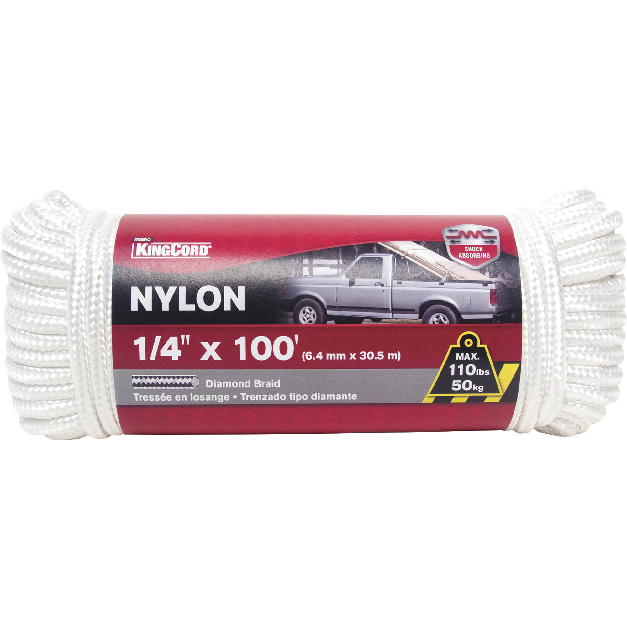 KingCord 1/4in. x 100ft. Nylon Diamond Braid Rope Northern Tool
